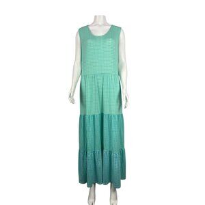 NEW Lands End Dress XLP Tiered Maxi Sleeveless Gingham Green NWT